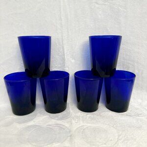 MCM Vtg Libbey Deep Cobalt Blue 4.5" Tumblers 14 oz Drinking Glasses Set 6